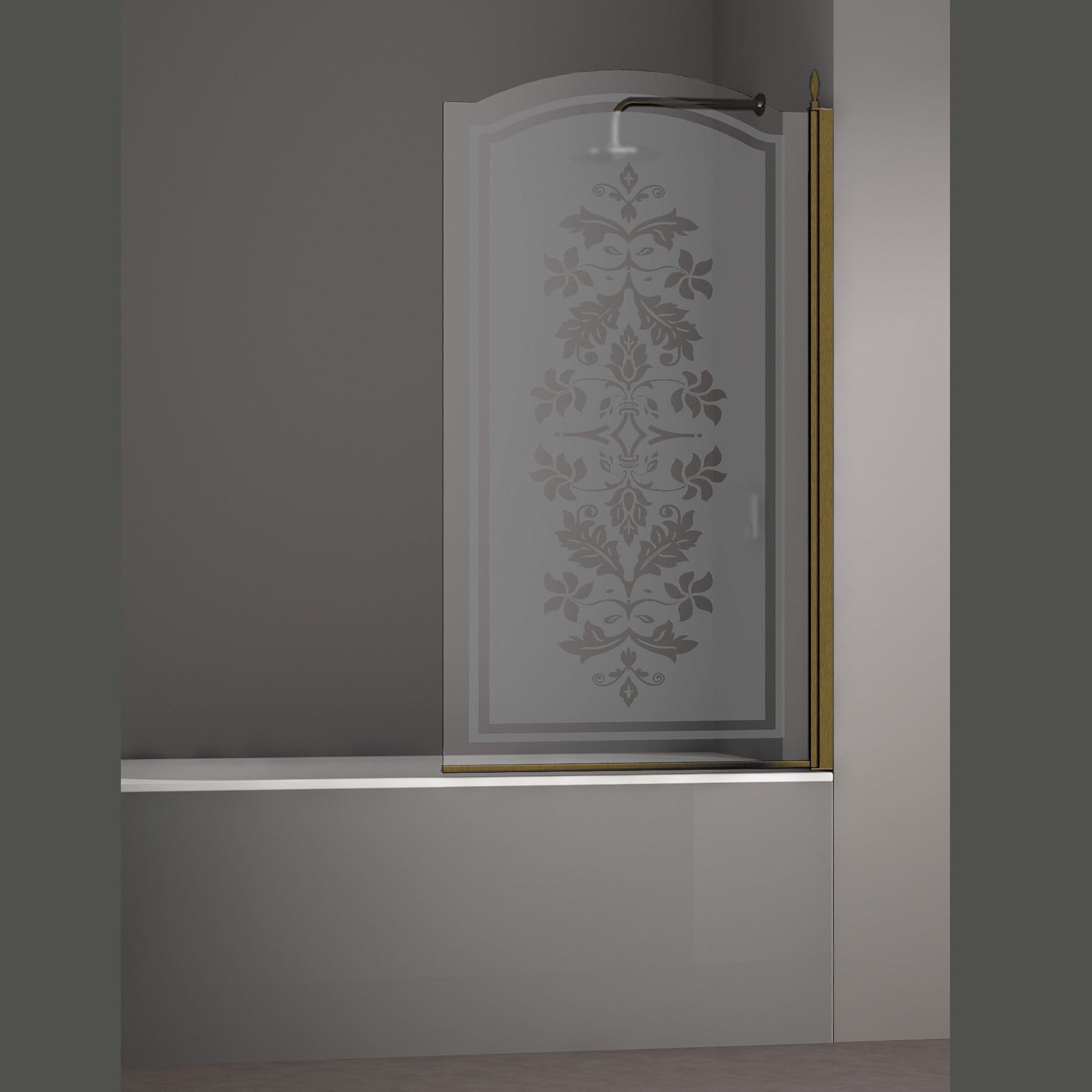 Шторка на ванну JUWEL, 90x150, правая, профиль бронза, стекло с декором, LUX-JUWE09-RD1BR