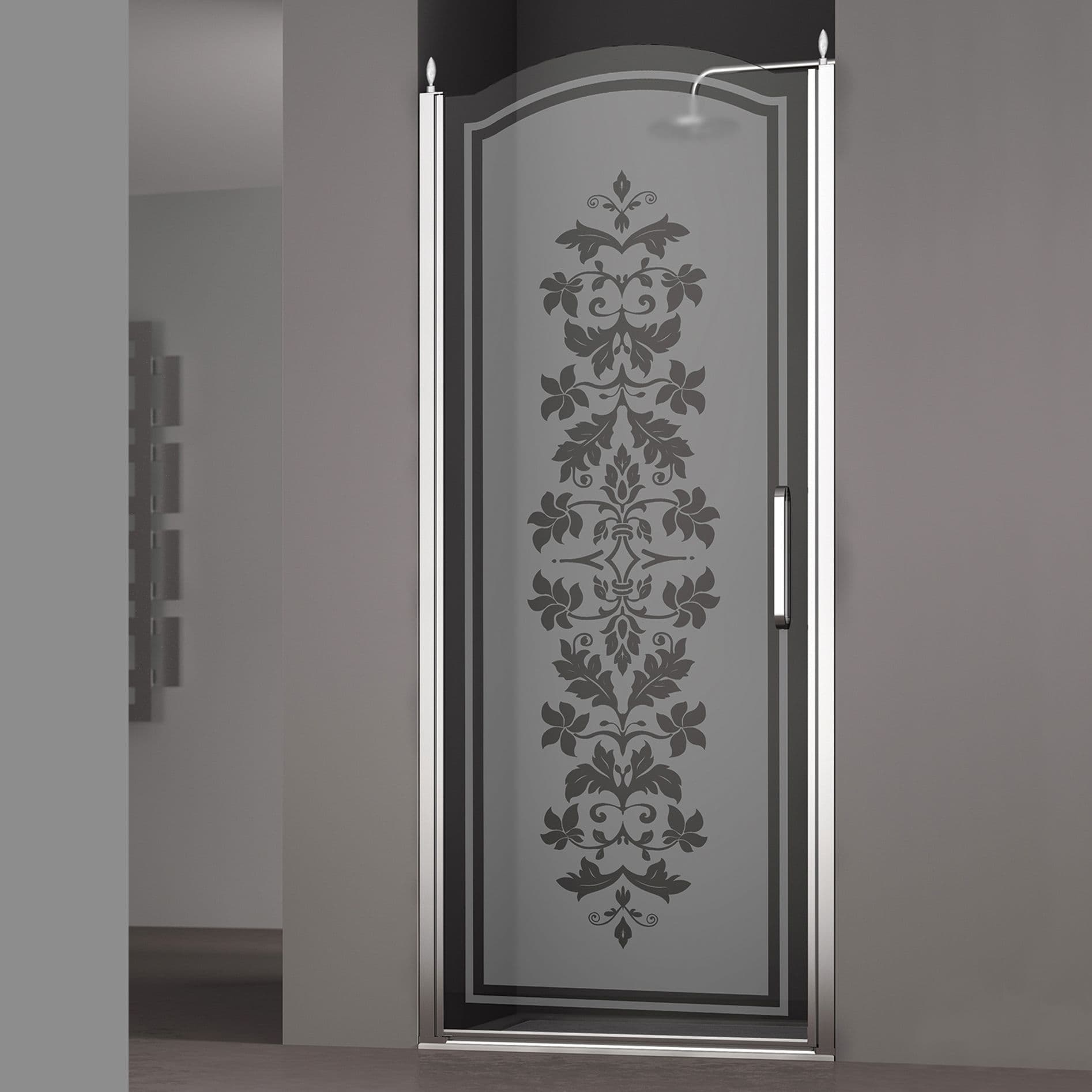 Душевая дверь в нишу SCHICK, 90x207, левая, профиль хром, стекло с декором, LUX-SCHI09-LD1CR