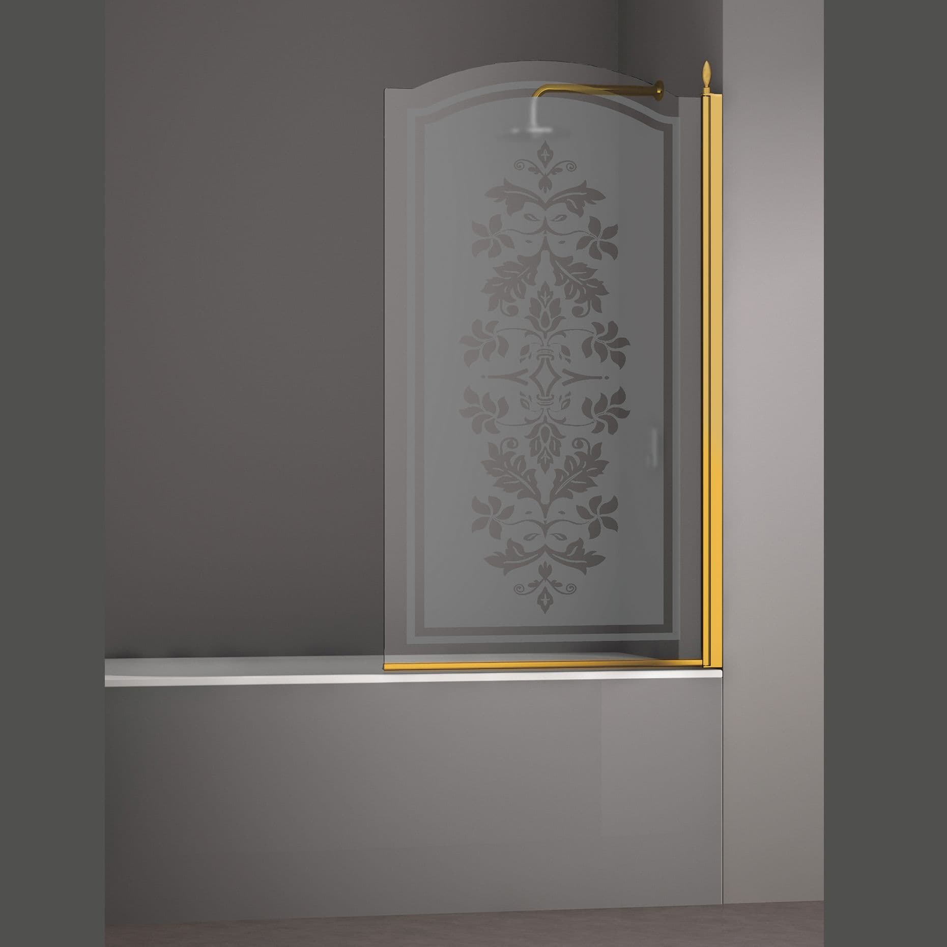 Шторка на ванну JUWEL, 90x150, правая, профиль золото, стекло с декором, LUX-JUWE09-RD1GL