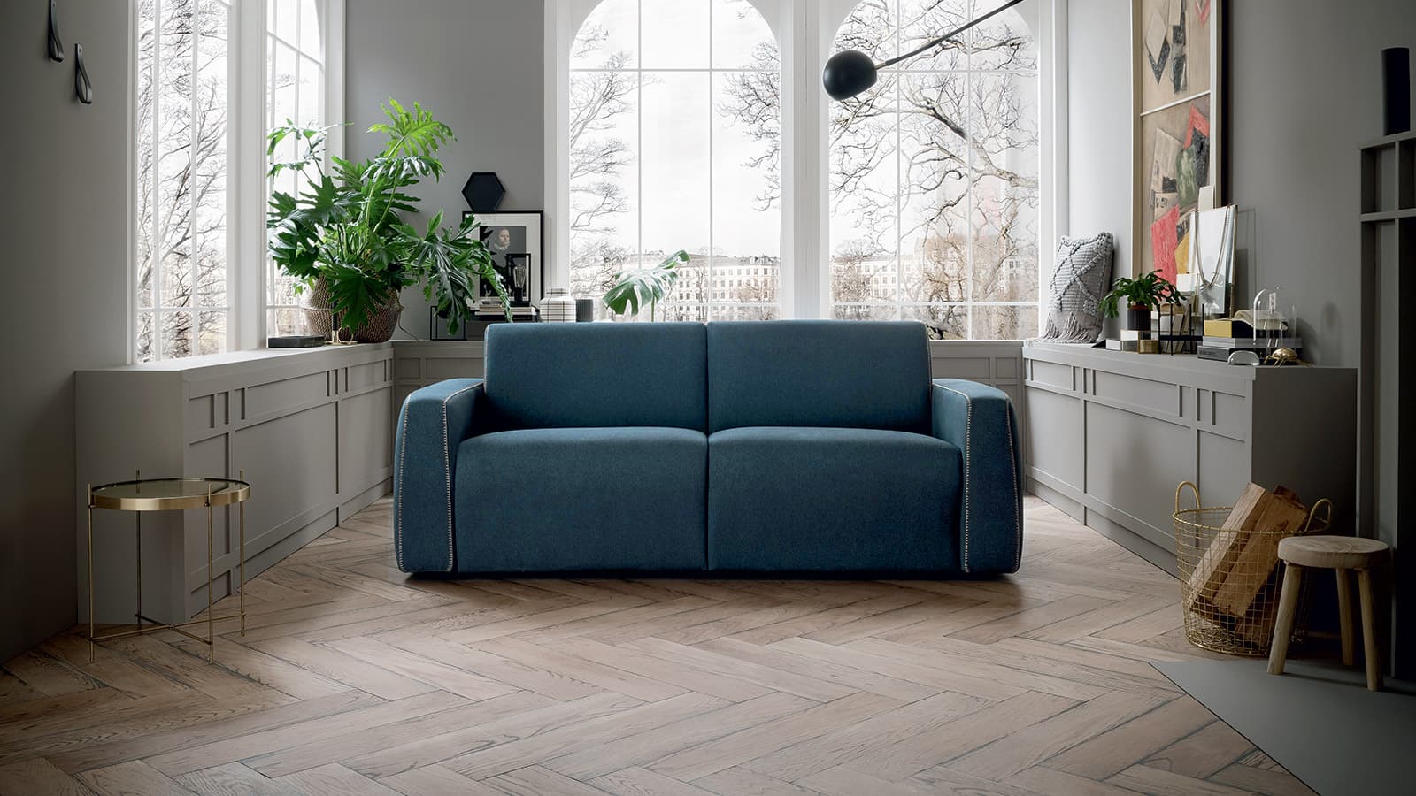 Диван раскладной GORDON, 204x83x106, светло-серая отстрочка/синяя основа, FE-VEN 005885