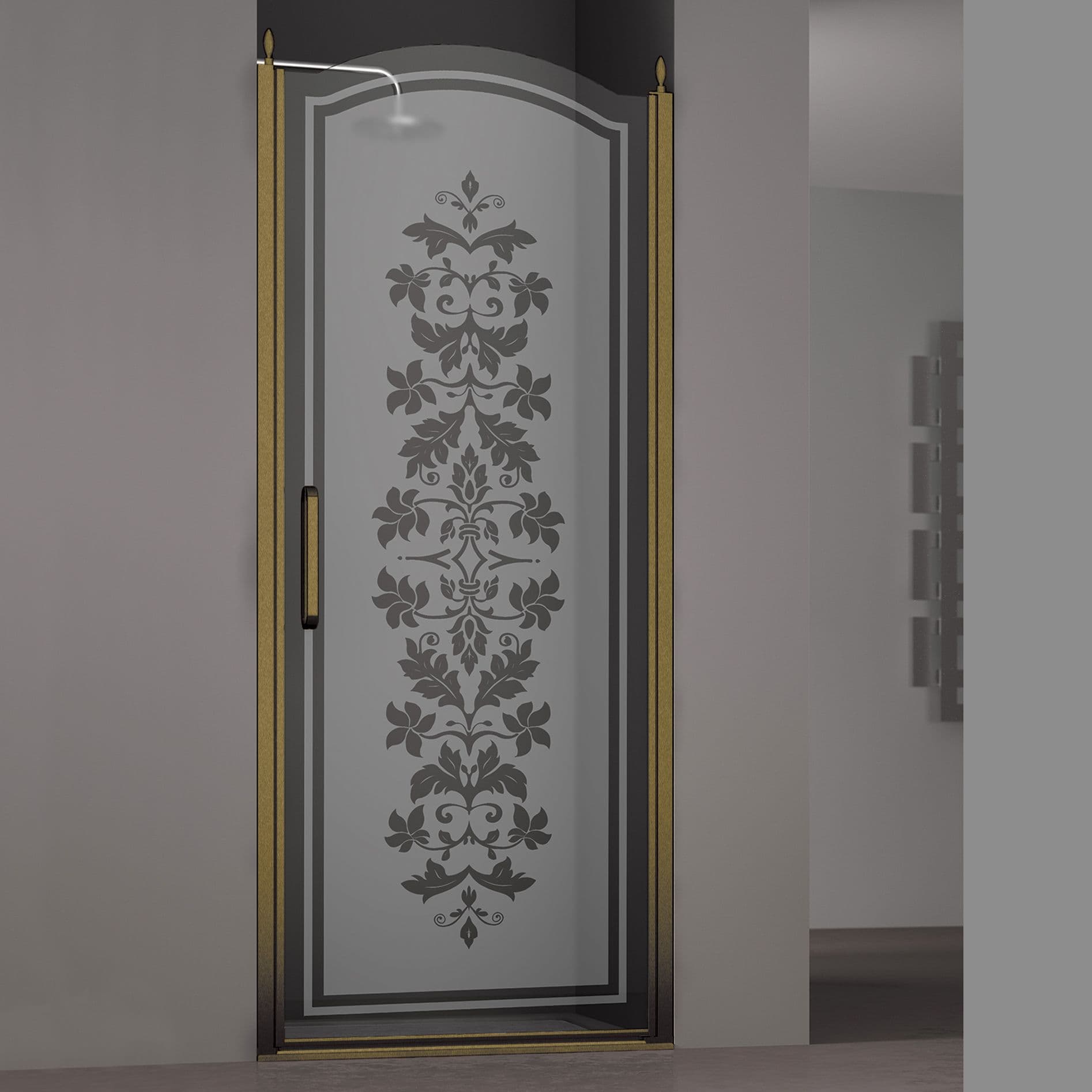 Душевая дверь в нишу SCHICK, 90x207, правая, профиль бронза, стекло с декором, LUX-SCHI09-RD1BR