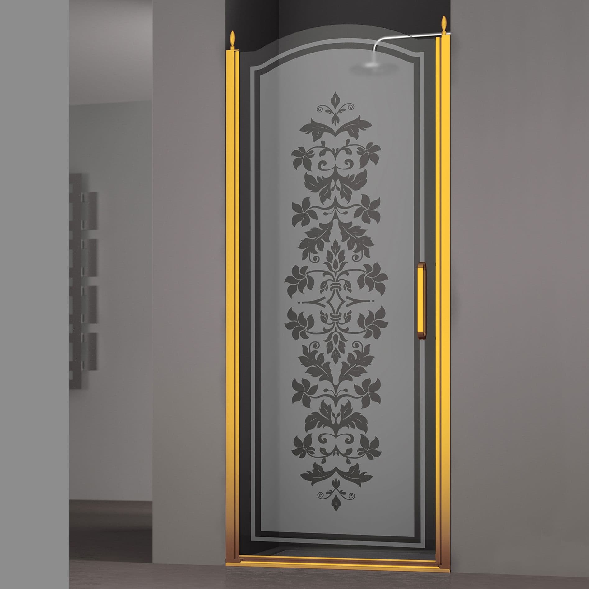 Душевая дверь в нишу SCHICK, 90x207, левая, профиль золото, стекло с декором, LUX-SCHI09-LD1GL