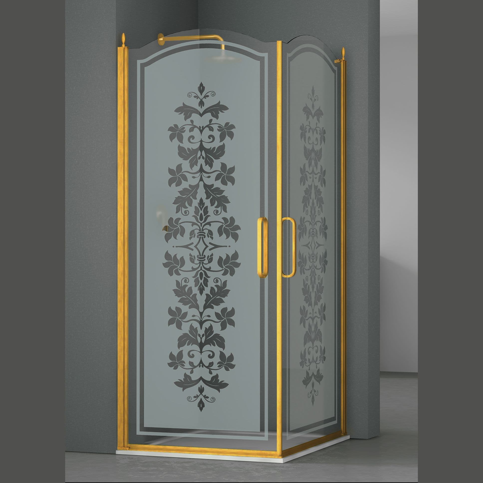 Душевое ограждение ELEGANZ, 90x90x207, профиль золото, стекло с декором, LUX-ELEG0909-ND1GL