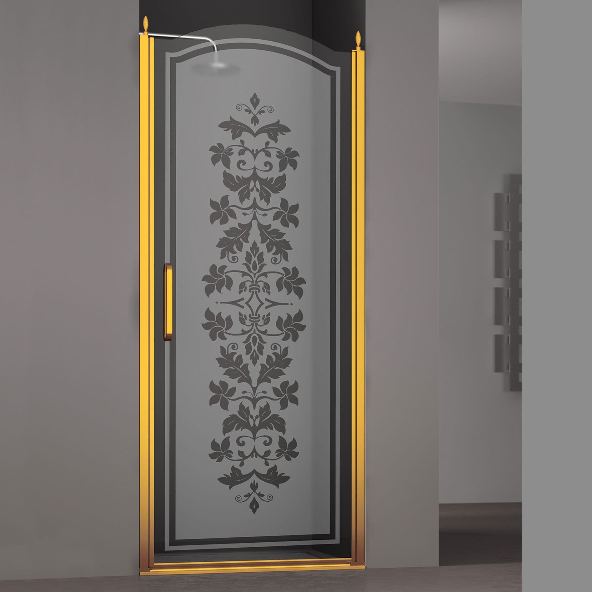 Душевая дверь в нишу SCHICK, 90x207, правая, профиль золото, стекло с декором, LUX-SCHI09-RD1GL