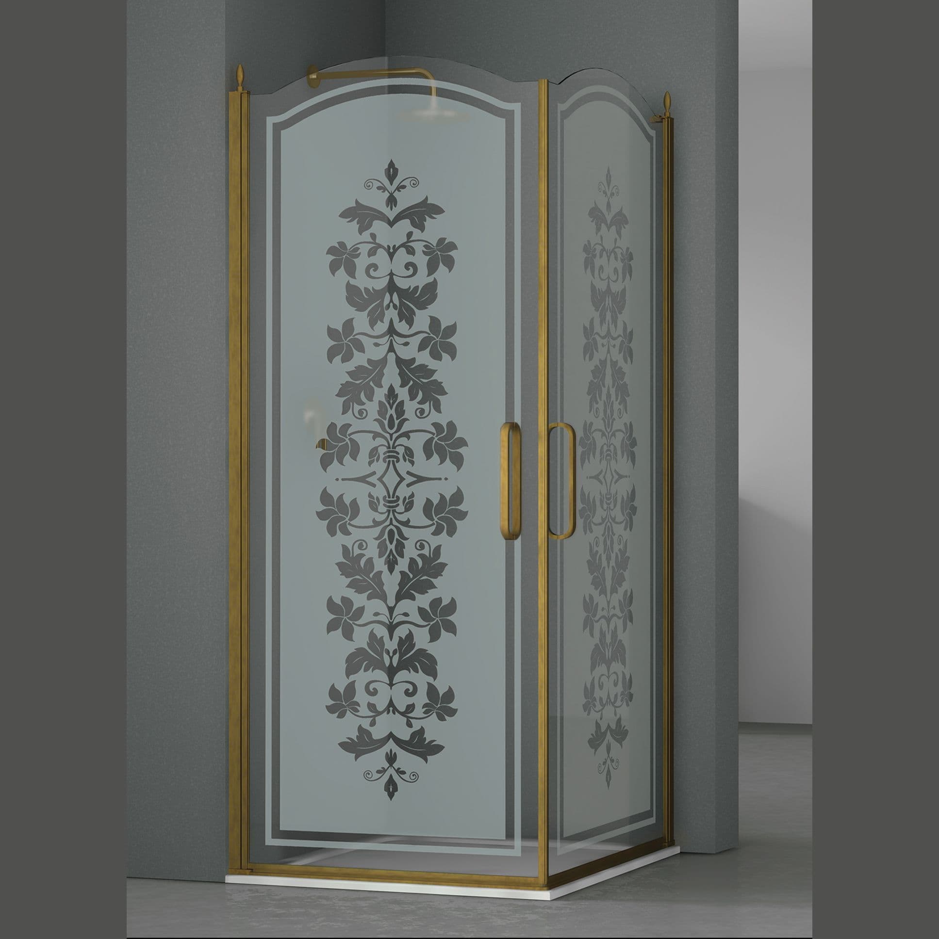 Душевое ограждение ELEGANZ, 90x90x207, профиль бронза, стекло с декором, LUX-ELEG0909-ND1BR