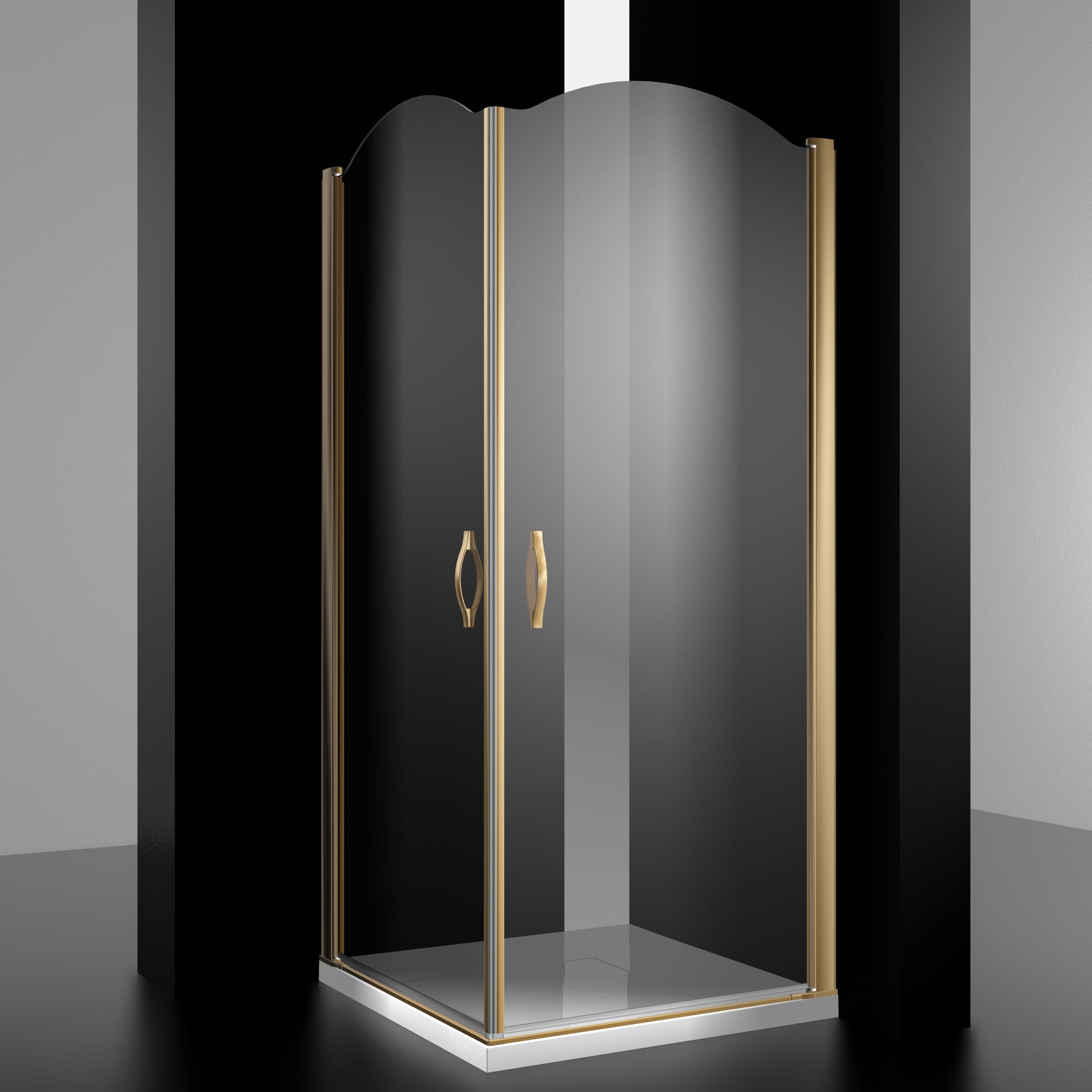 Душевое ограждение ELEGANZ, 100x100x207, профиль золото, стекло прозрачное, LUX-ELEG1010-NTRGL