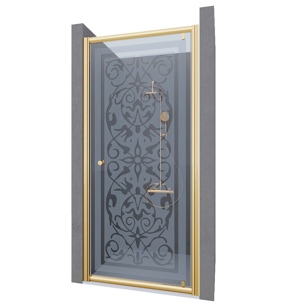 Душевая дверь в нишу PUERTA, 90x190, профиль золото, стекло с декором, ST-PUER09-ND2GL