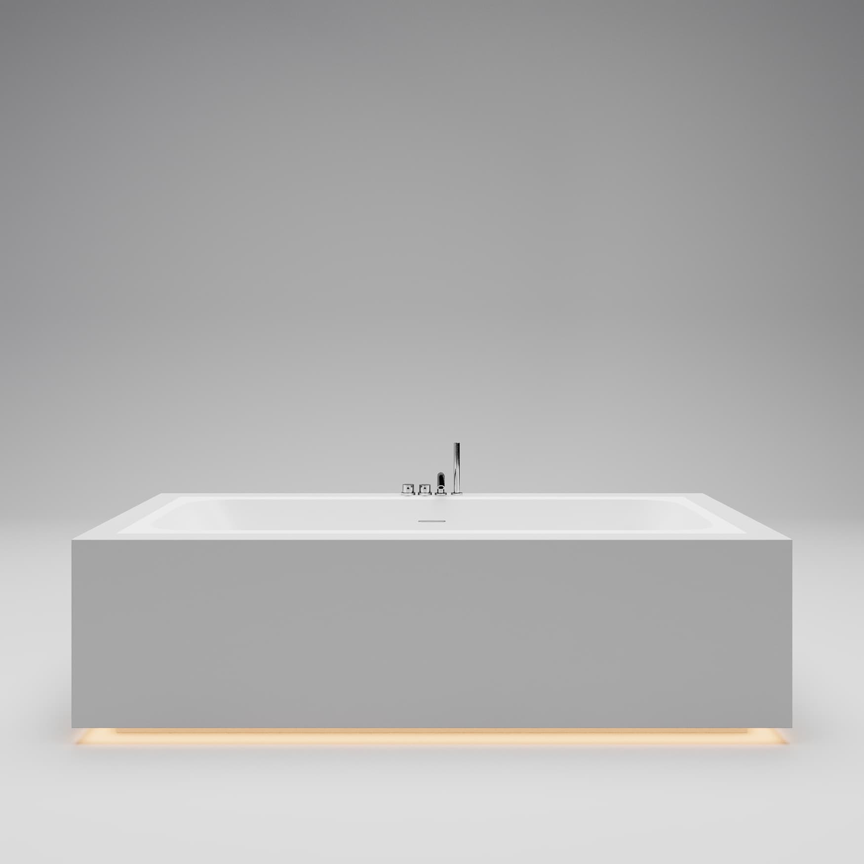 DROP SYMMETRY EDGE Ванна 191x80 встраиваемая с прямоугольной чашей, интегрированный слив-перелив по центру, белый матовый BT-DRPSYMEG-19080-OF-WM