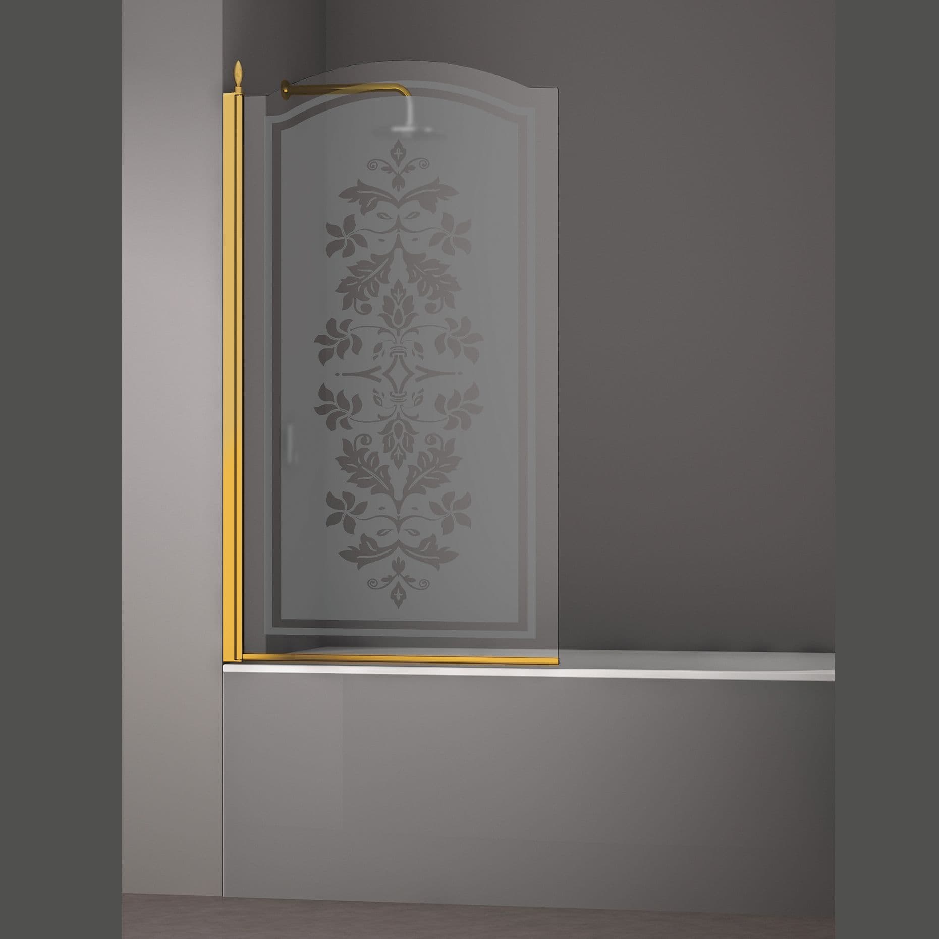 Шторка на ванну JUWEL, 80x150, левая, профиль золото, стекло с декором, LUX-JUWE08-LD1GL