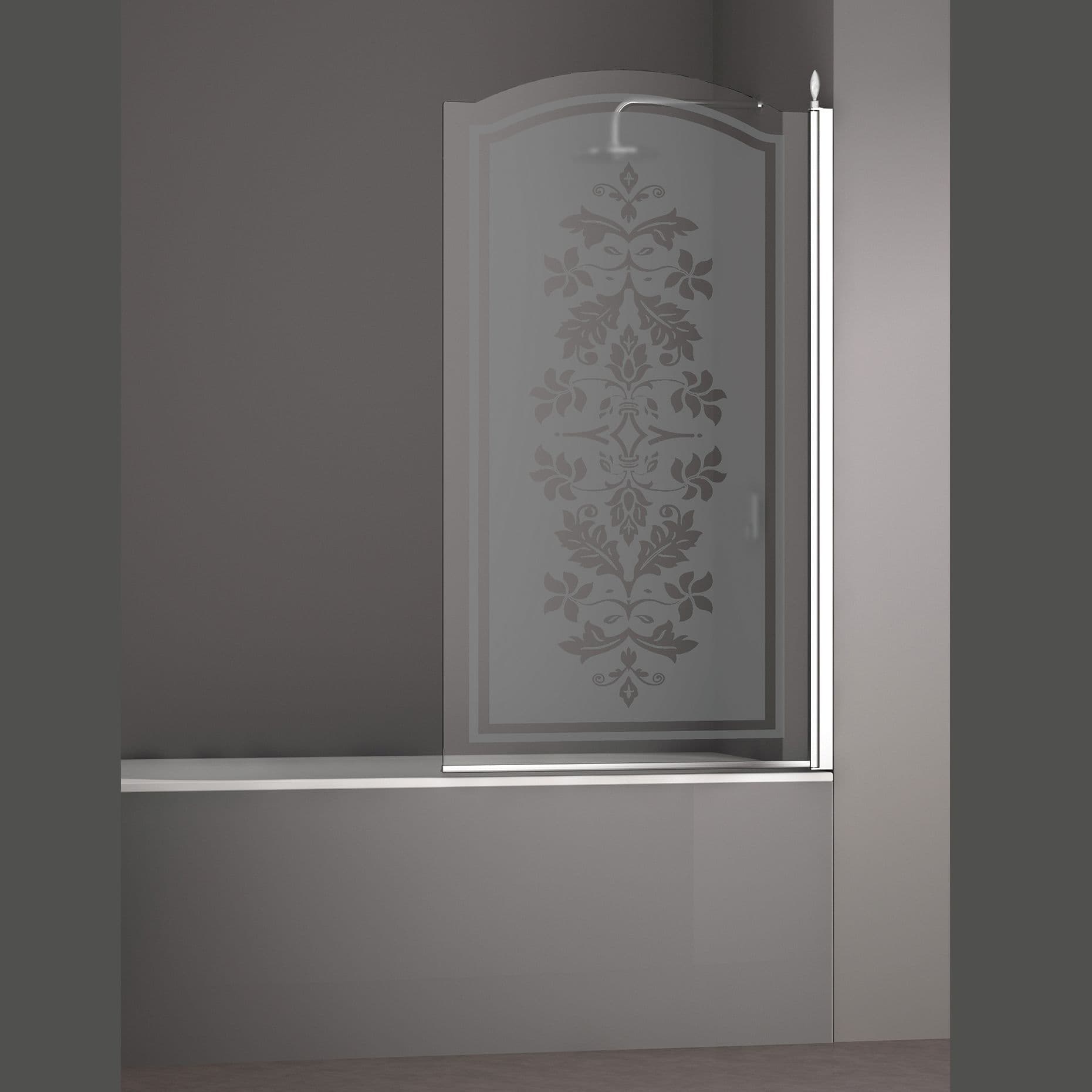 Шторка на ванну JUWEL, 90x150, правая, профиль хром, стекло с декором, LUX-JUWE09-RD1CR
