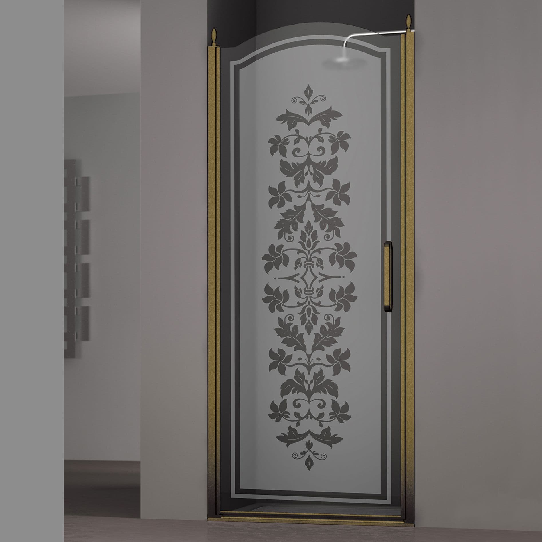 Душевая дверь в нишу SCHICK, 80x207, левая, профиль бронза, стекло с декором, LUX-SCHI08-LD1BR